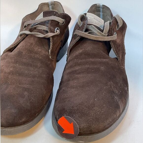 SALVATORE FERRAGAMO MENS DERBY SHOES 8 1/2 brown suede leather oxfords career - Picture 10 of 11
